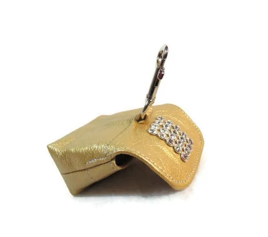 Macky leather poop bag holder with 5 rows crystals