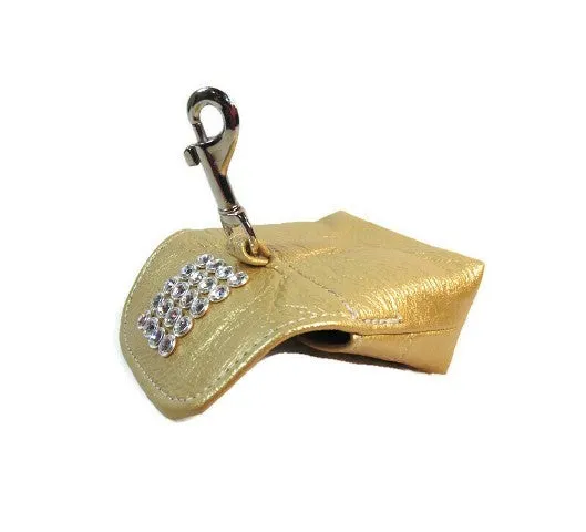 Macky leather poop bag holder with 5 rows crystals
