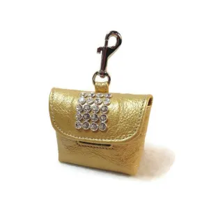 Macky leather poop bag holder with 5 rows crystals