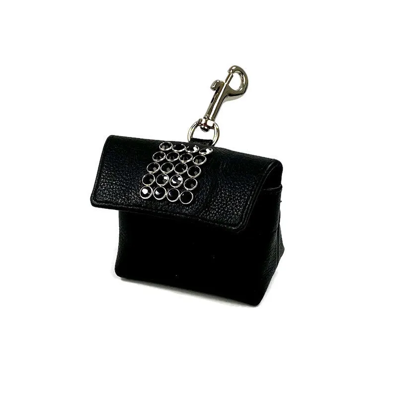 Macky leather poop bag holder with 5 rows crystals