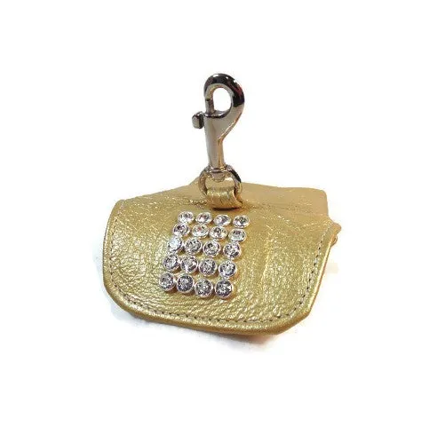 Macky leather poop bag holder with 5 rows crystals
