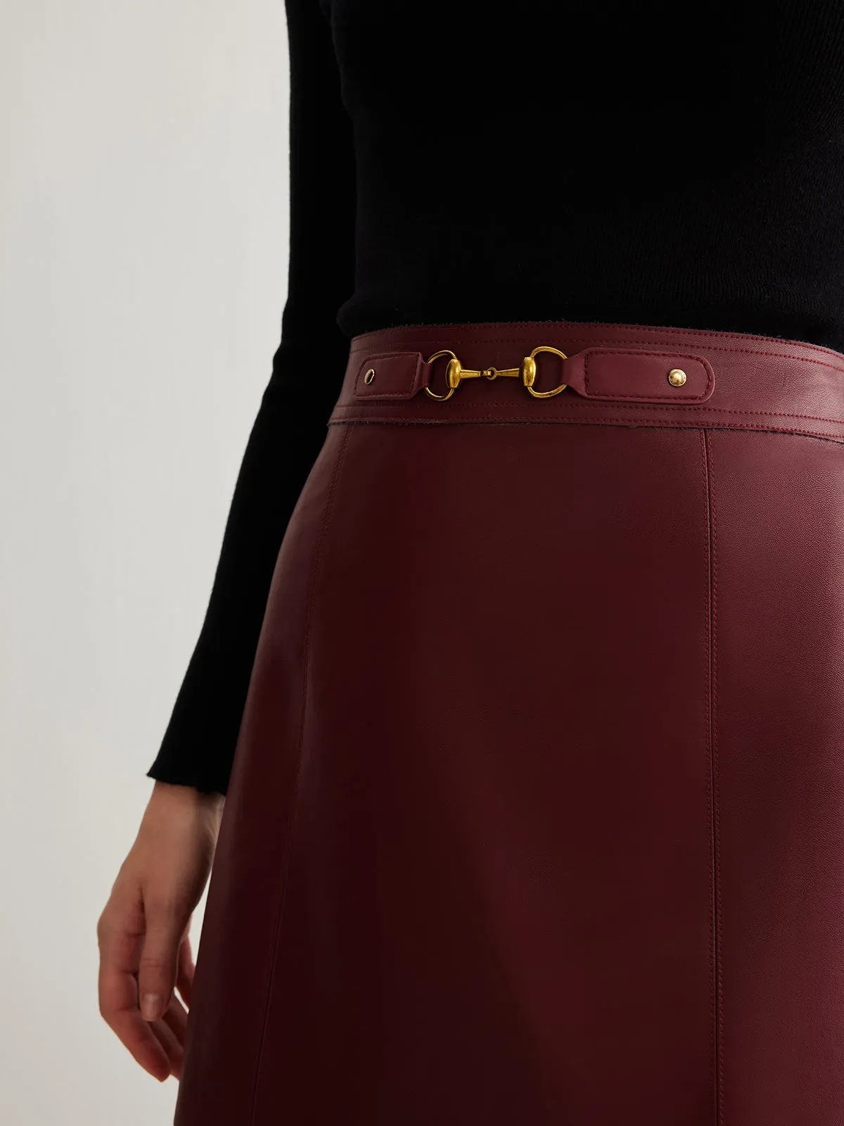 Magnet Closure Faux Leather Skirt