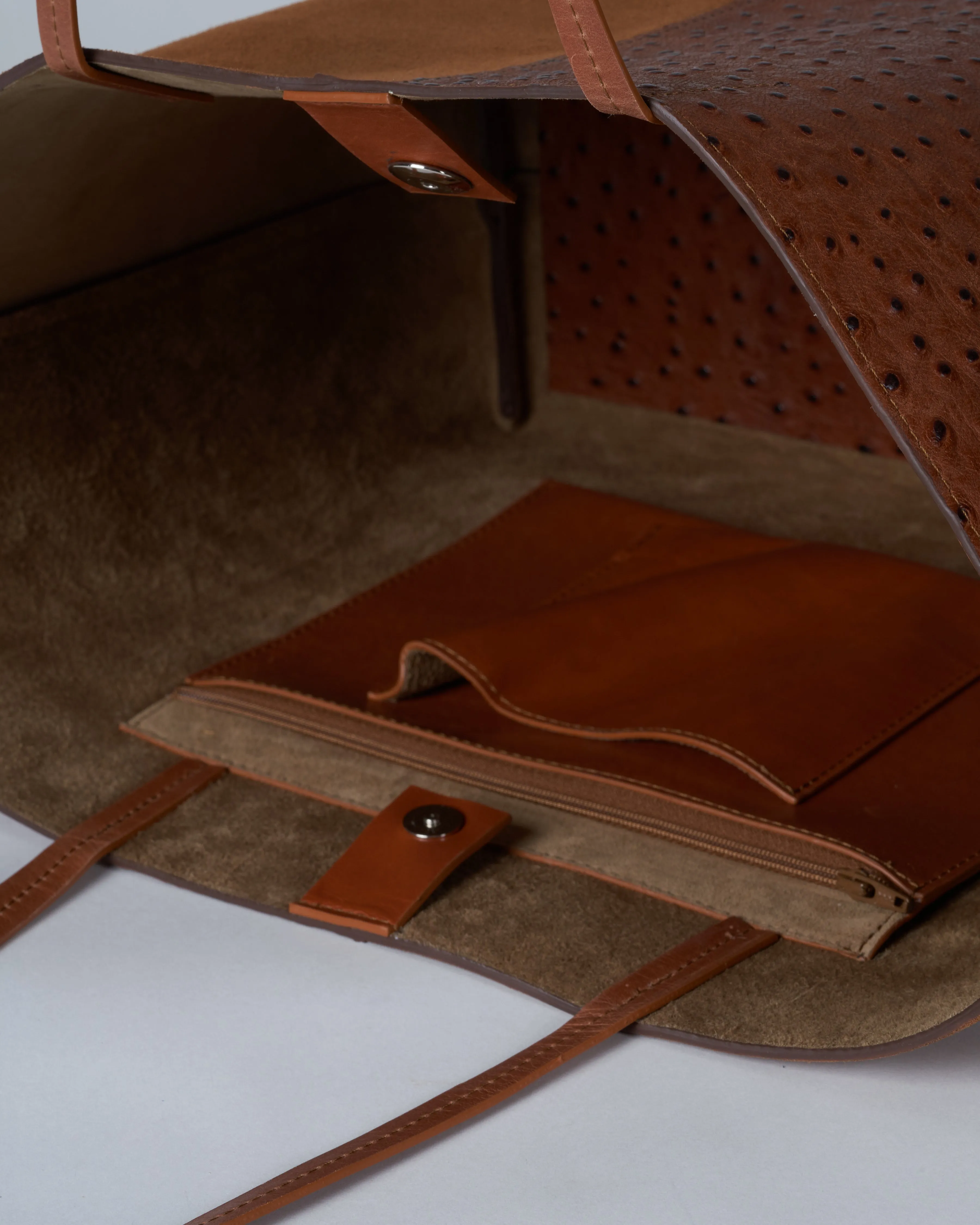 medium essential bag - 2 tone pecan suede/ ostrich