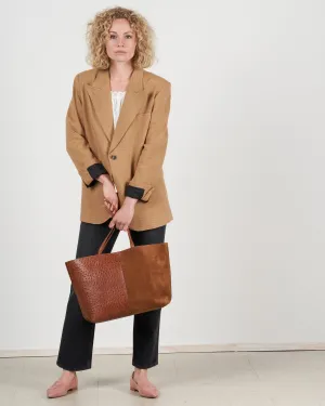 medium essential bag - 2 tone pecan suede/ ostrich