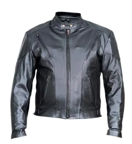 Mens Black Analine Leather Vented Motorcycle Jacket
