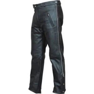 Mens Black Leather Elastic Waistband Motorcycle Chap Pants