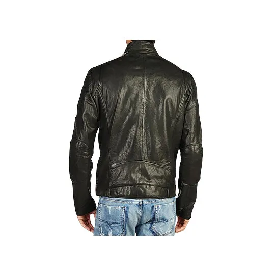 Men's Genuine Leather Biker Jacket with Removable Front & Adjustable Waist