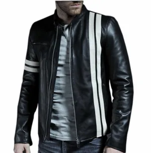 Men's Motorcycle Leather Jacket Black MJ003