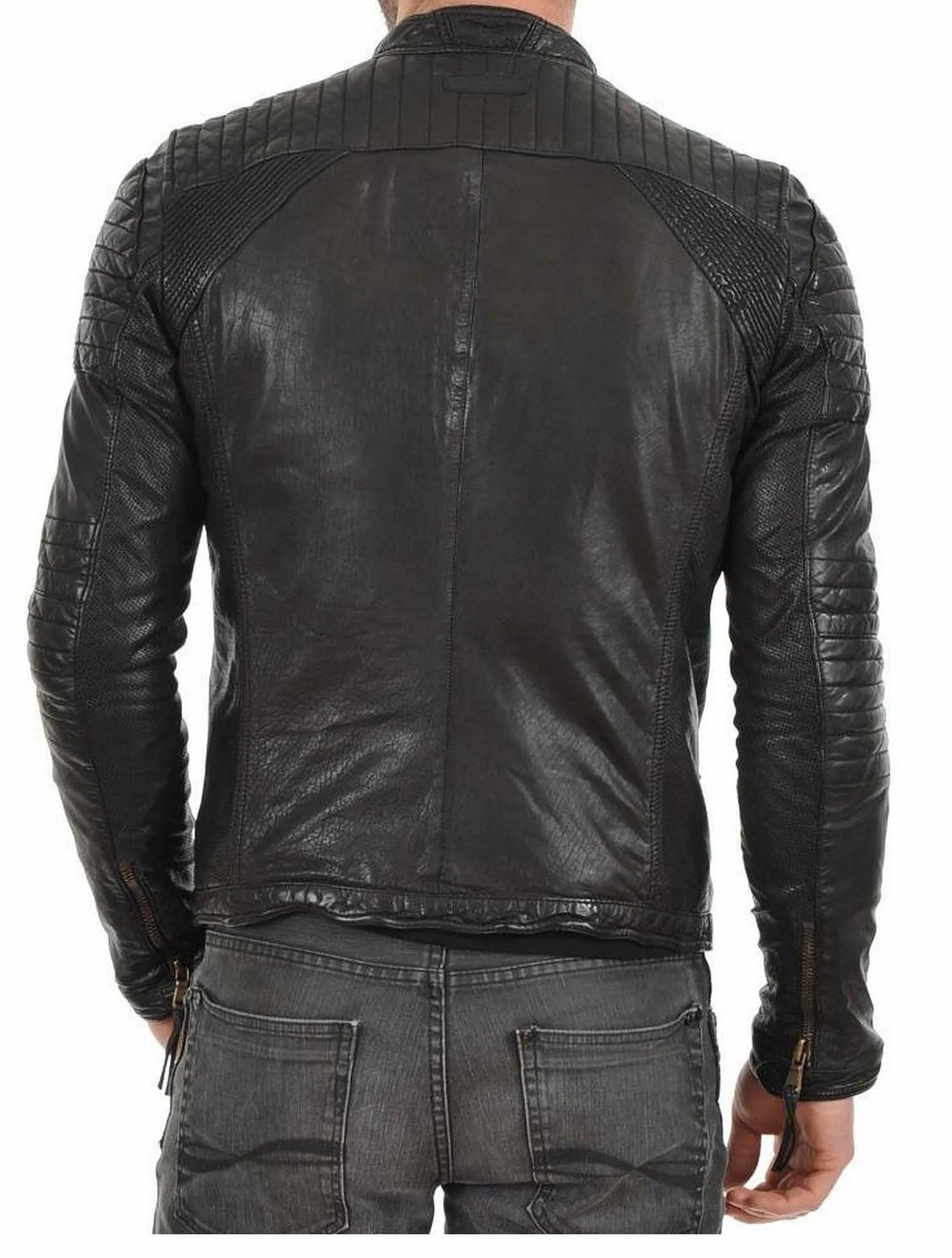 Men's Motorcycle Leather Jacket Black MJ020