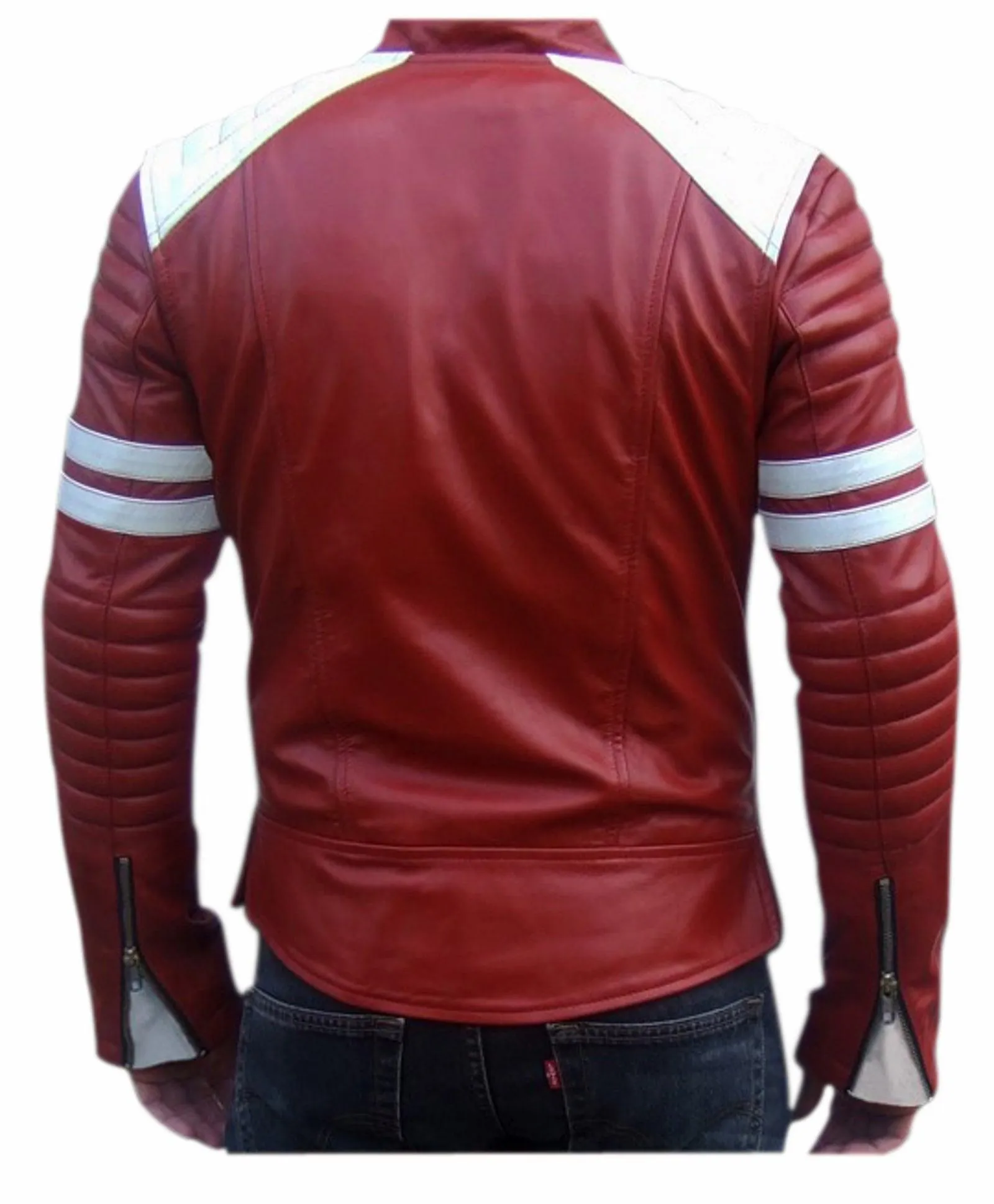 Men's Motorcycle Leather Jacket Red MJ007