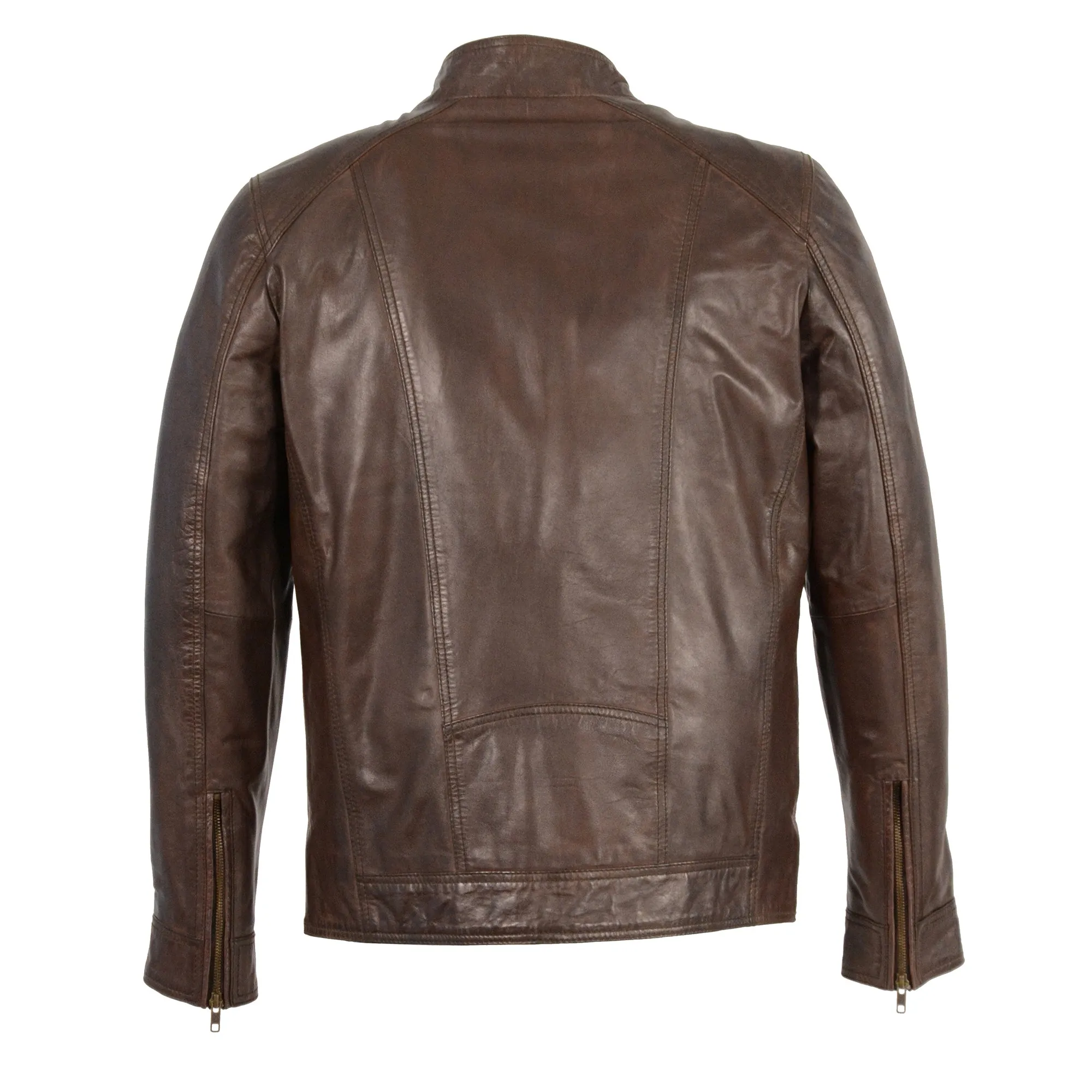 Men's Sheepskin Moto Leather Jacket w/ Zipper Front