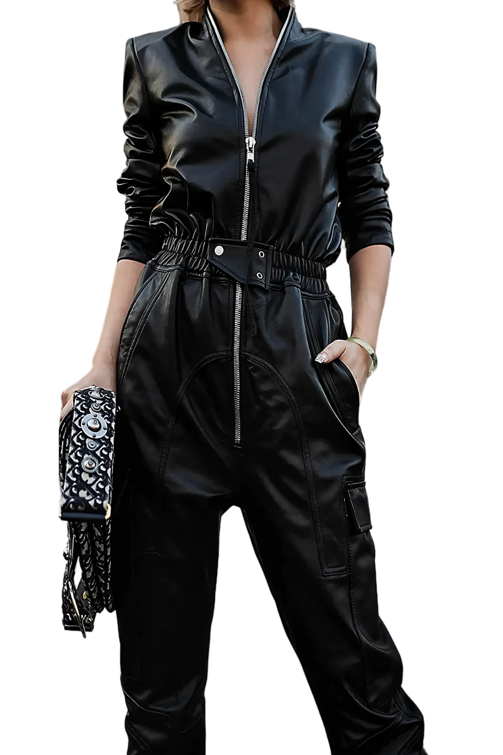 Midnight Armor Faux Leather Jumpsuit