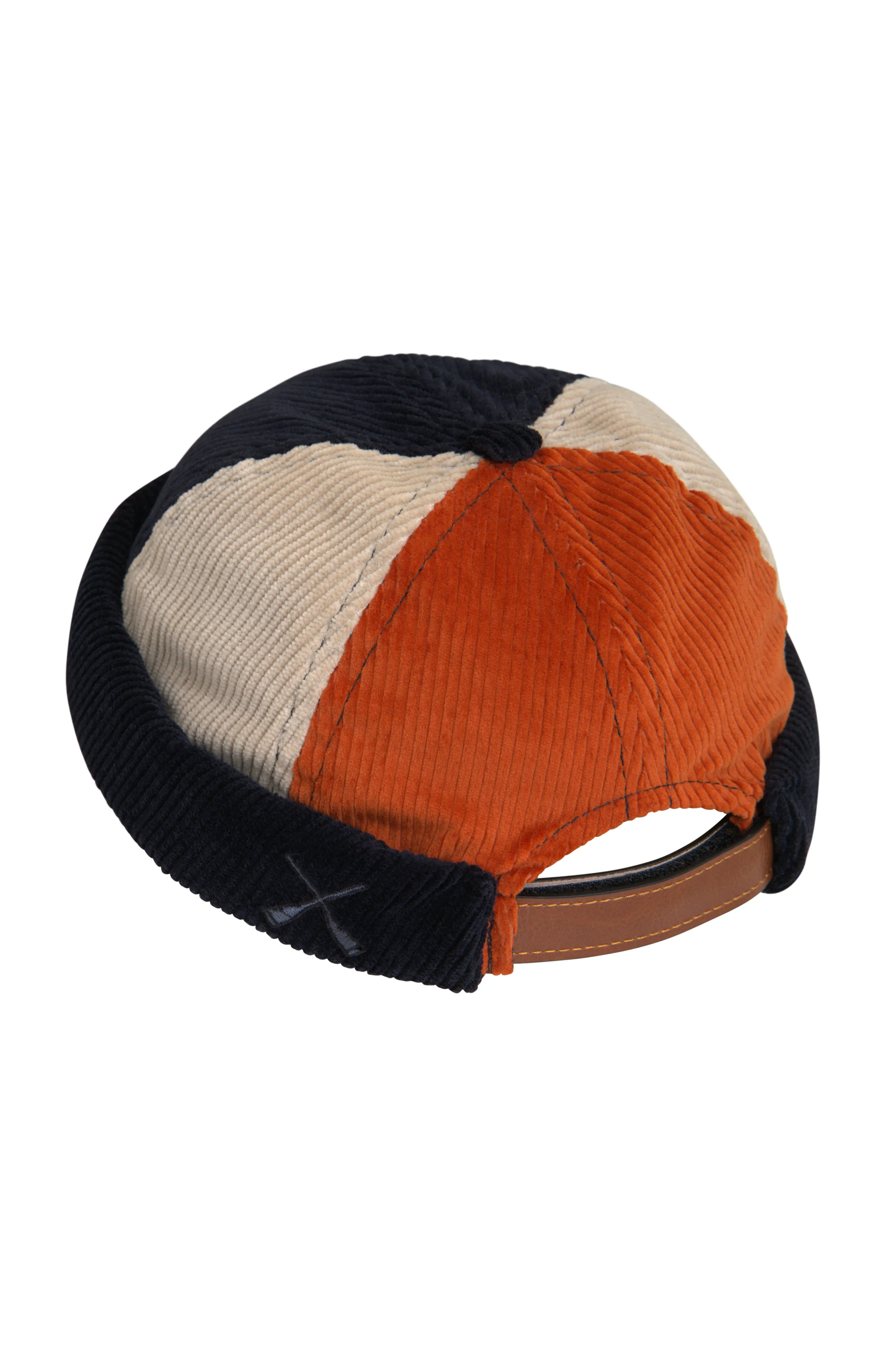 MIKI DOCKER HAT PATCHWORK NAVY, BEIGE, ORANGE CORDUROY