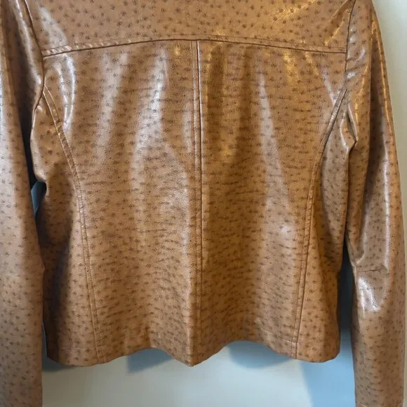 Mina.B Paris Cognac Faux Leather Zippered Jacket front zipper pockets EU40 US6