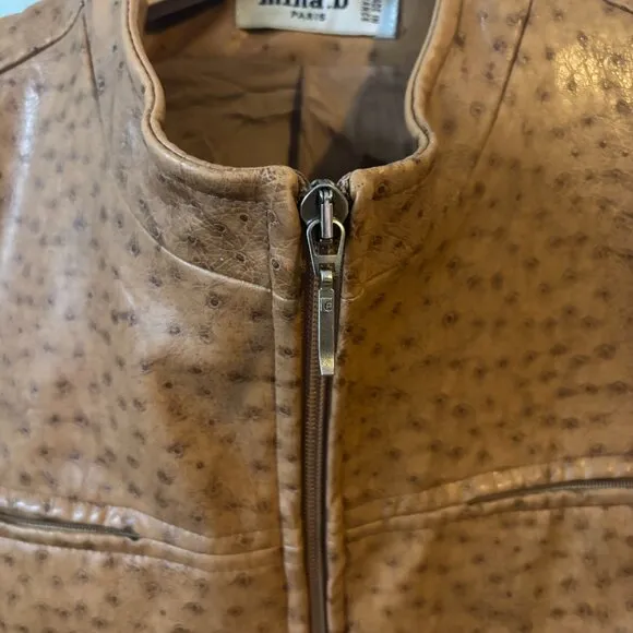 Mina.B Paris Cognac Faux Leather Zippered Jacket front zipper pockets EU40 US6
