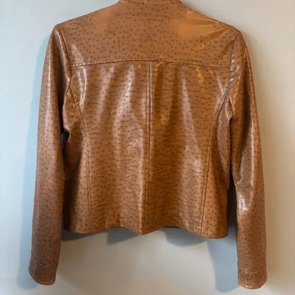 Mina.B Paris Cognac Faux Leather Zippered Jacket front zipper pockets EU40 US6