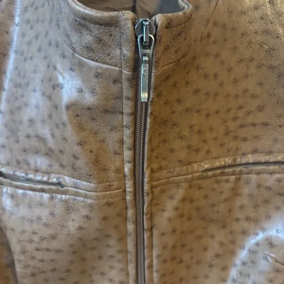 Mina.B Paris Cognac Faux Leather Zippered Jacket front zipper pockets EU40 US6