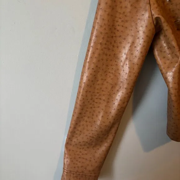 Mina.B Paris Cognac Faux Leather Zippered Jacket front zipper pockets EU40 US6
