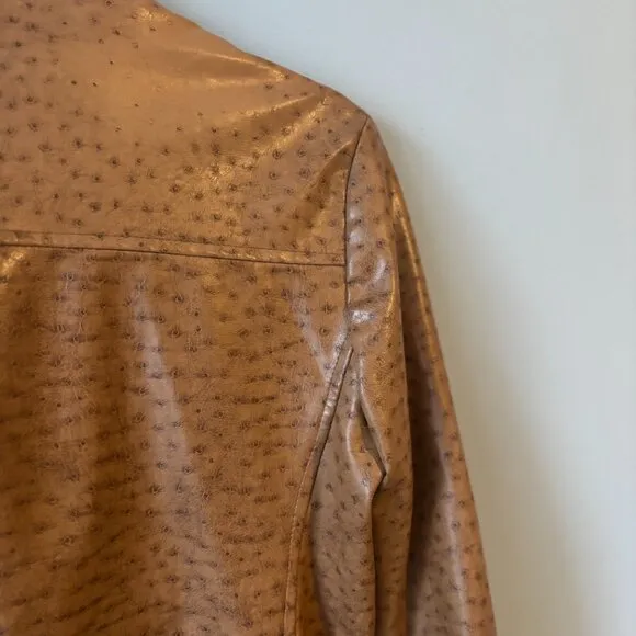 Mina.B Paris Cognac Faux Leather Zippered Jacket front zipper pockets EU40 US6
