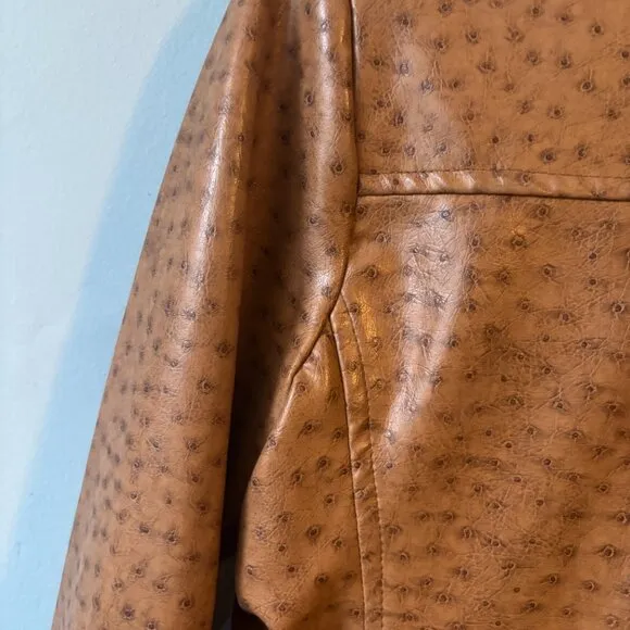 Mina.B Paris Cognac Faux Leather Zippered Jacket front zipper pockets EU40 US6