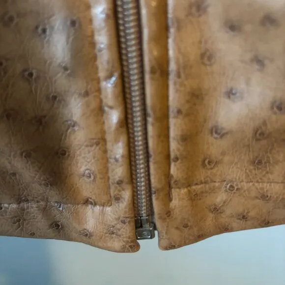 Mina.B Paris Cognac Faux Leather Zippered Jacket front zipper pockets EU40 US6