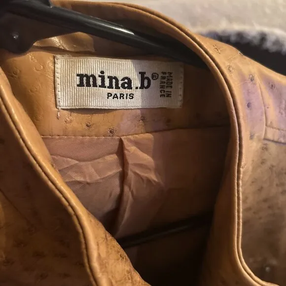 Mina.B Paris Cognac Faux Leather Zippered Jacket front zipper pockets EU40 US6