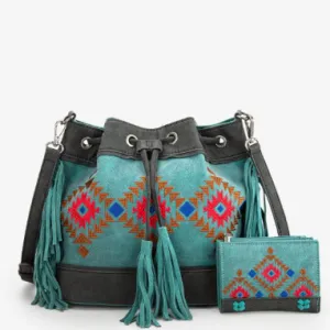 Montana West Aztec Embroidered Bucket Bag Set
