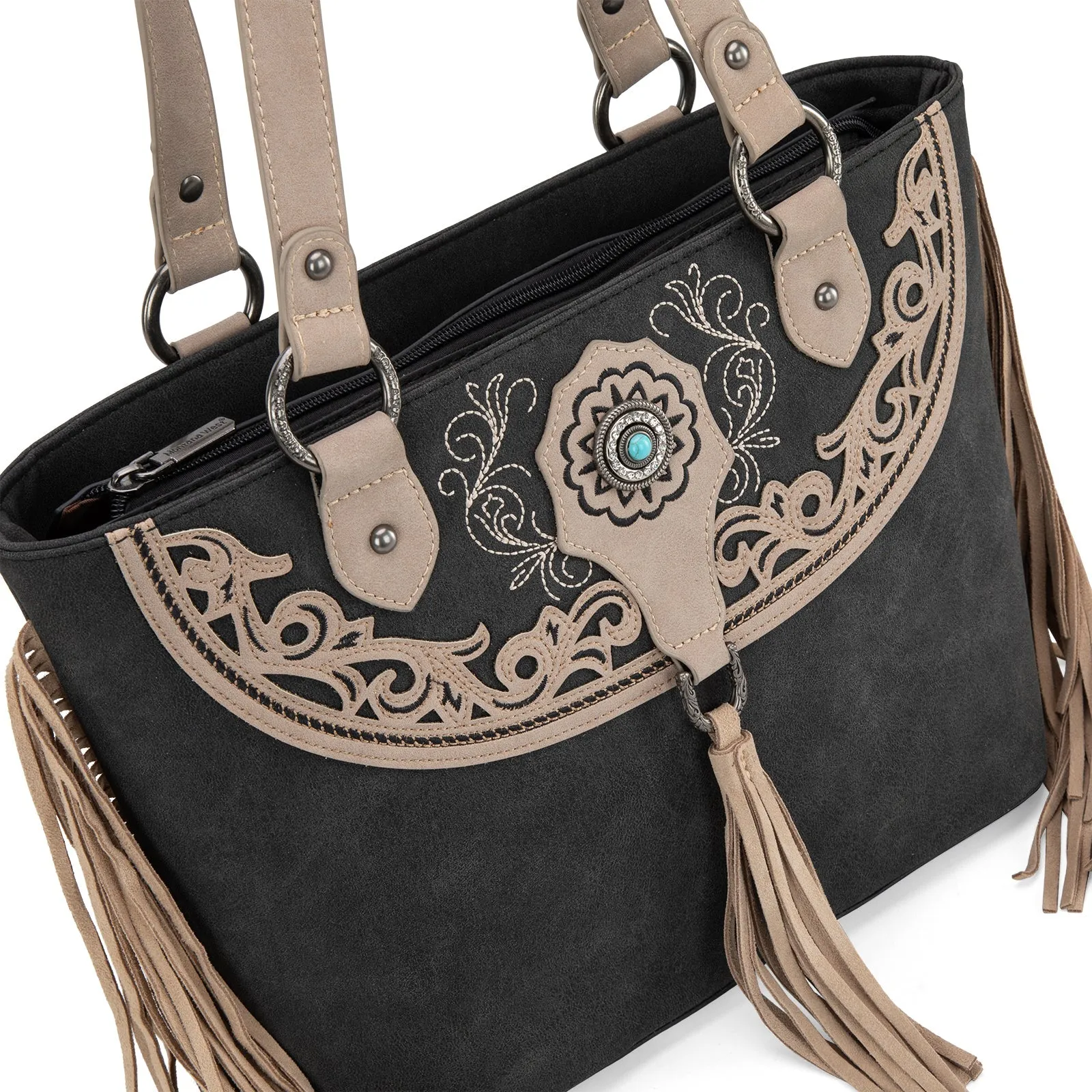 Montana West Embroidered Concealed Carry Tote with Wallet Set