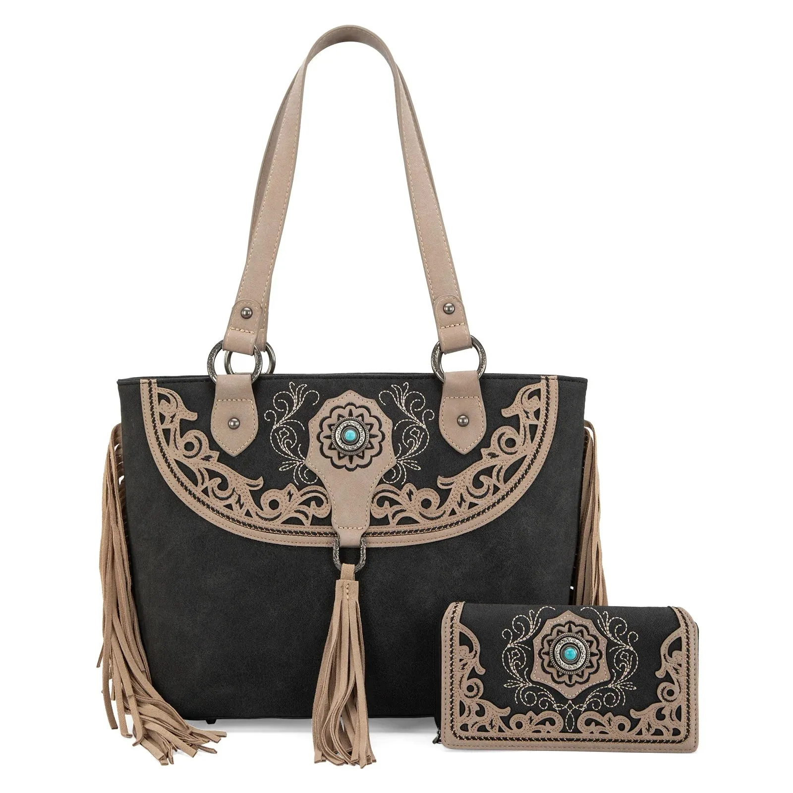 Montana West Embroidered Concealed Carry Tote with Wallet Set