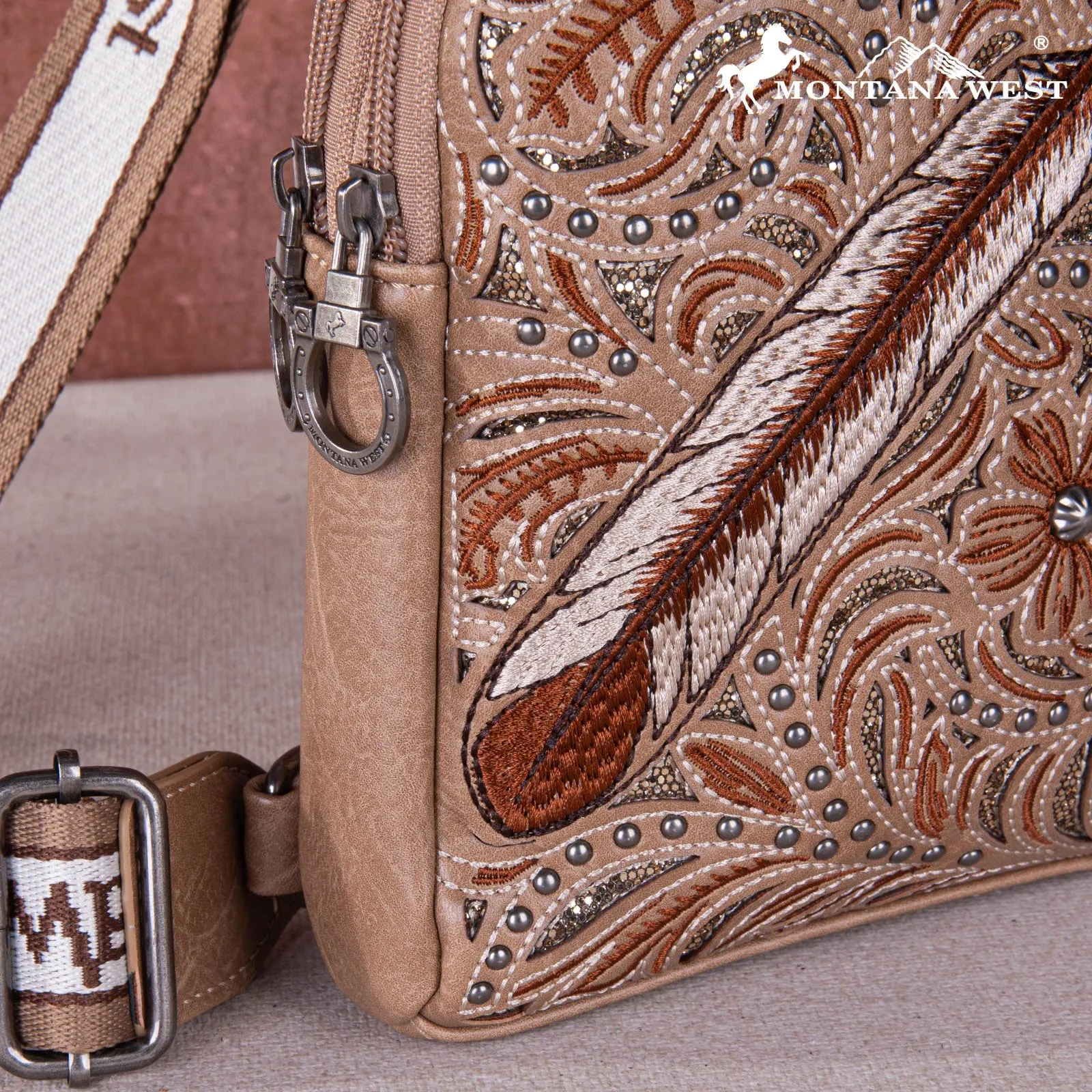 Montana West Embroidered Feather Cut-Out Floral Sling Bag  MW1133-210KH