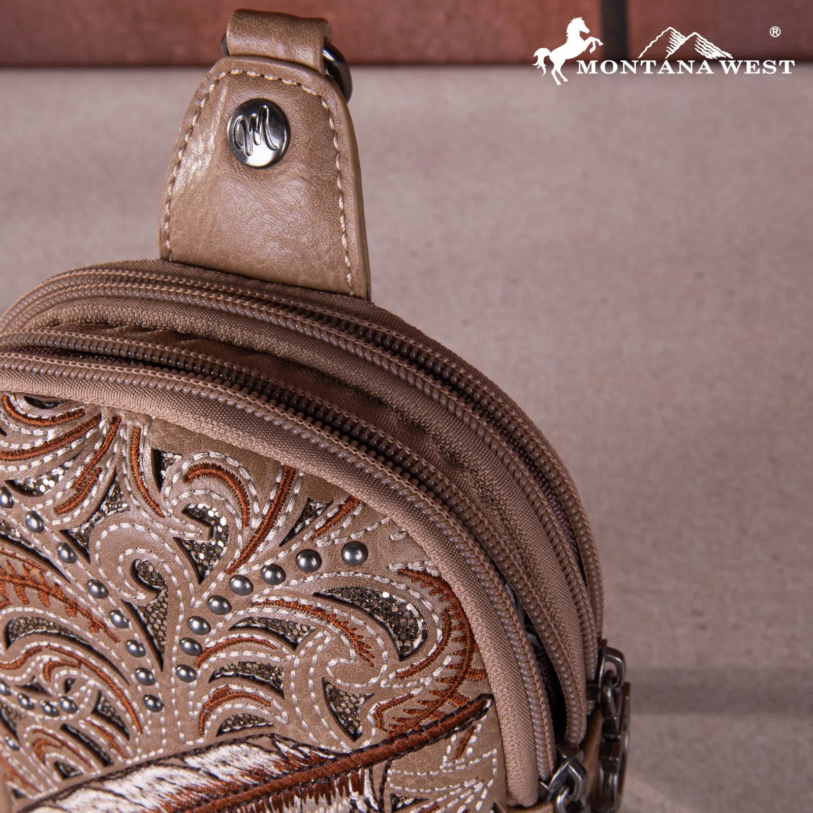 Montana West Embroidered Feather Cut-Out Floral Sling Bag  MW1133-210KH
