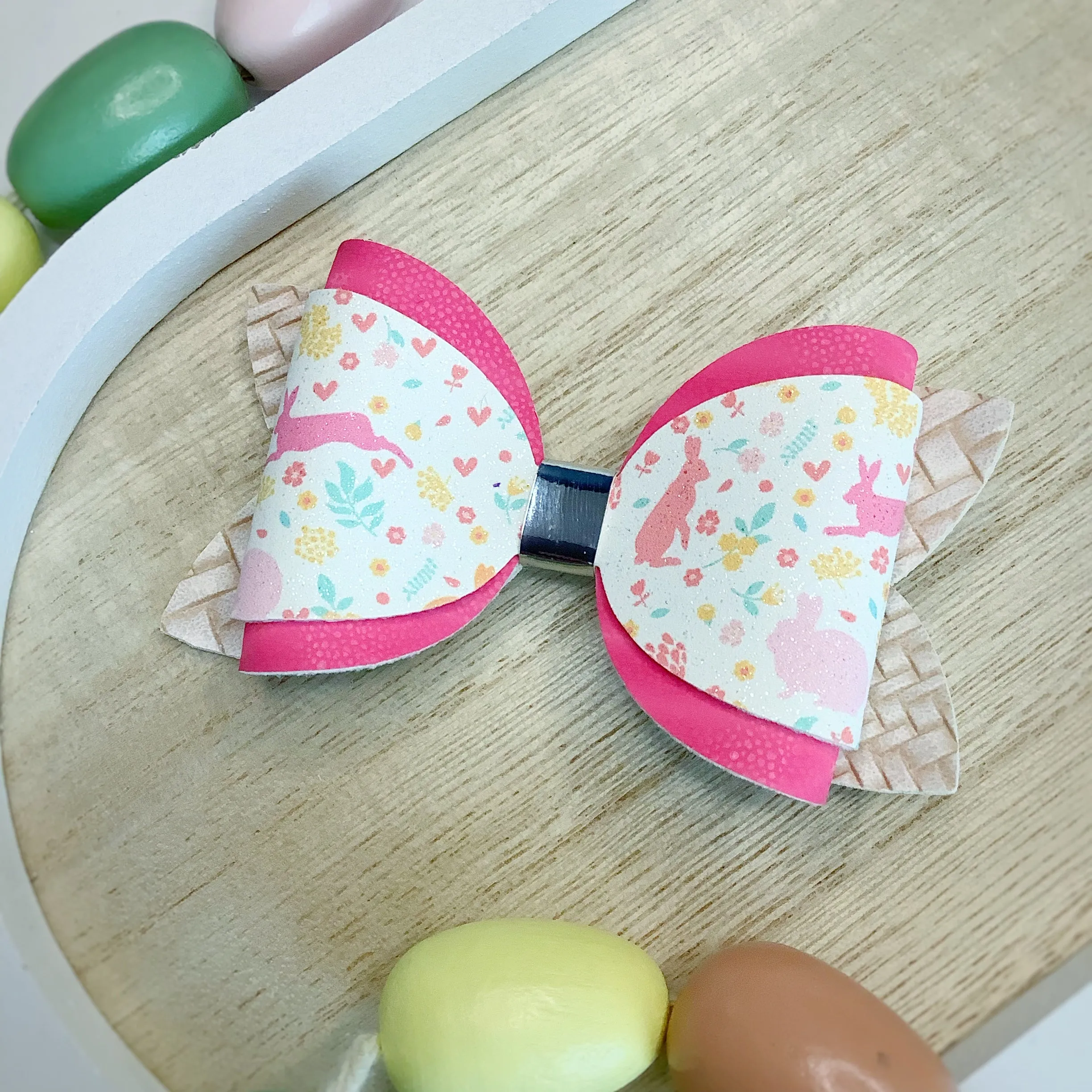 Multicolor Hopping Bunnies Bow