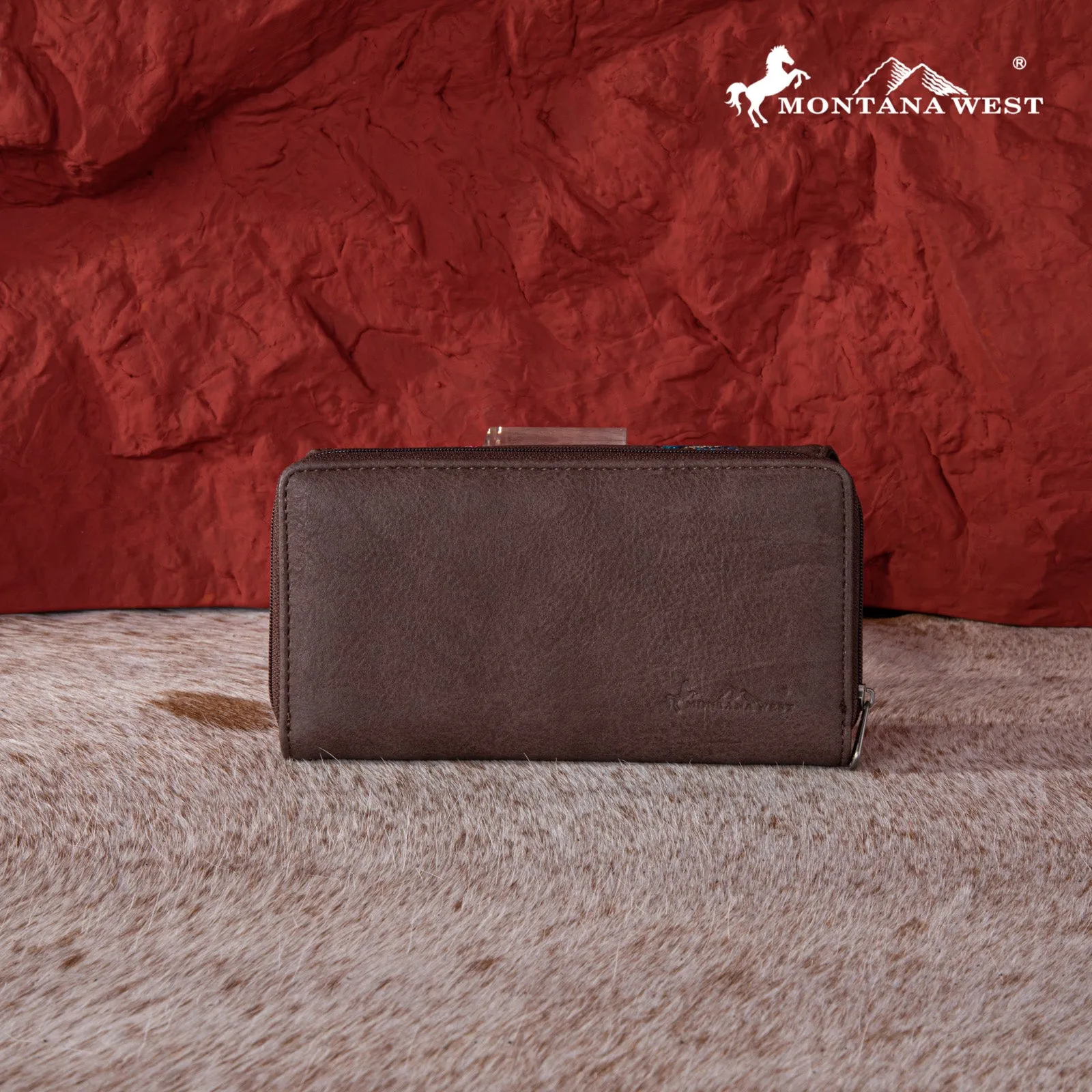 MW1242-W010 Montana West Feather Embroidered  Collection Wallet