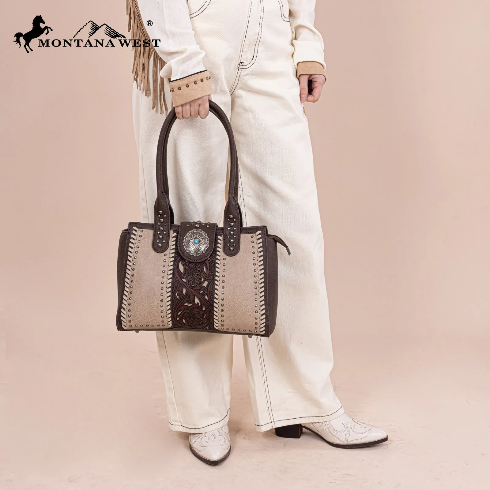 MW1322G-8250  Montana West Tooled Concho Concealed Carry Tote