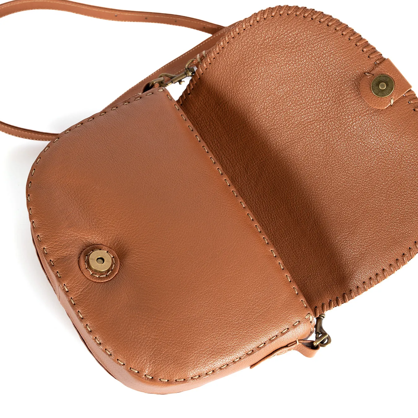 Nadira : Ladies Leather Crossbody Handbag in Oak Cayak & Spotted Print