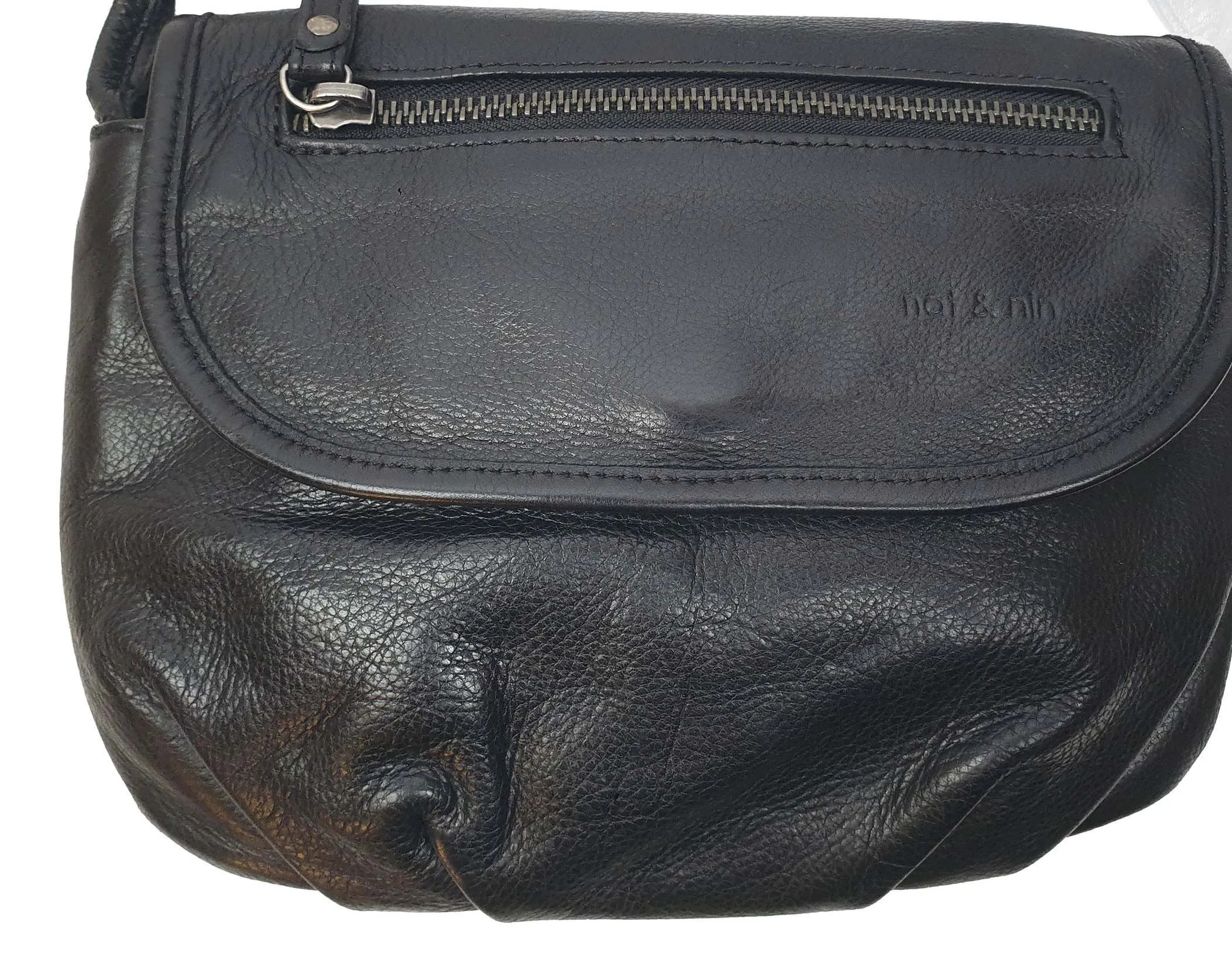 Nat & Nin soft black leather adjustable cross body bag