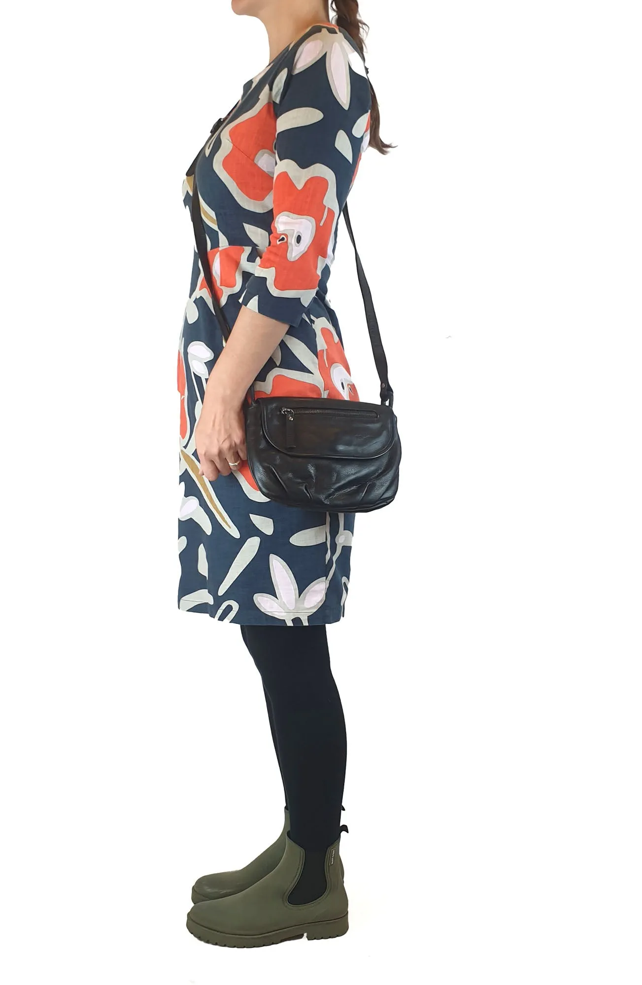 Nat & Nin soft black leather adjustable cross body bag
