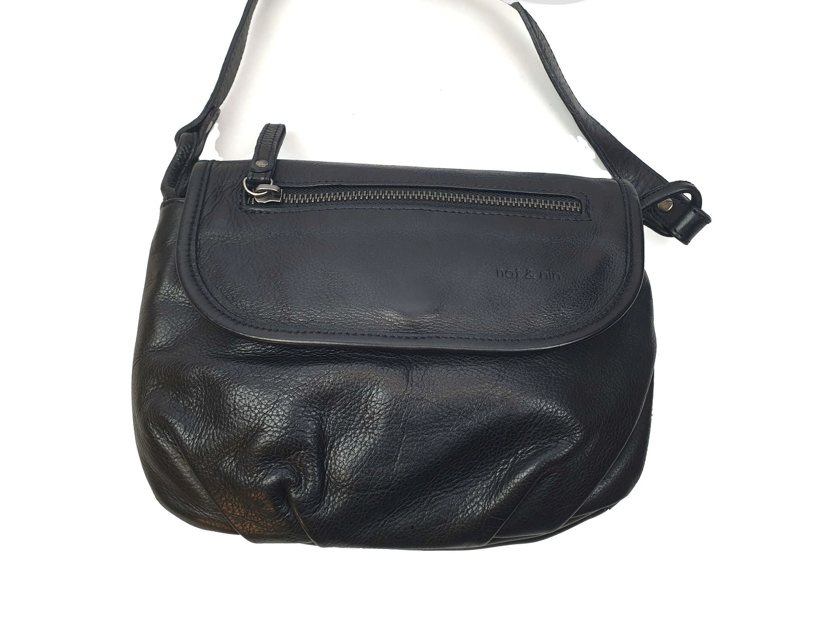 Nat & Nin soft black leather adjustable cross body bag