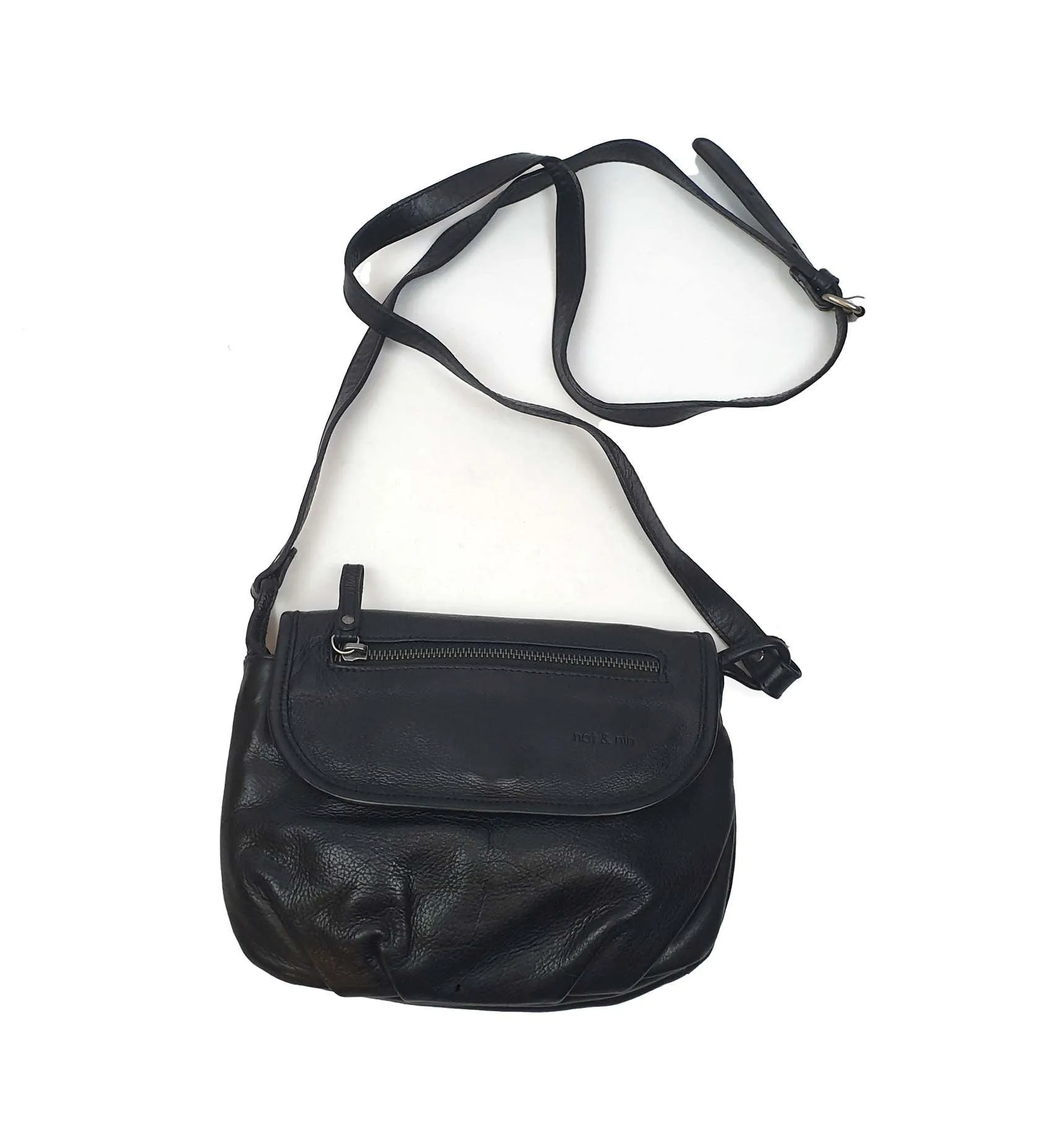 Nat & Nin soft black leather adjustable cross body bag