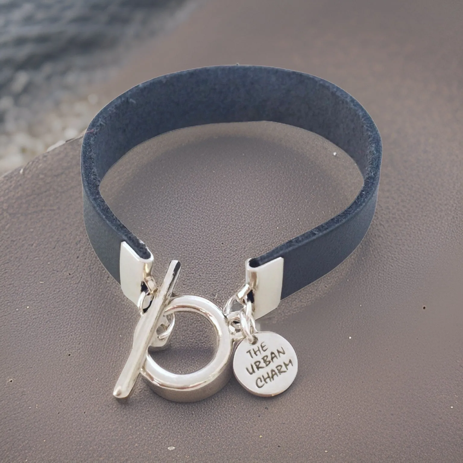 Navy Leather Color Band Bracelet
