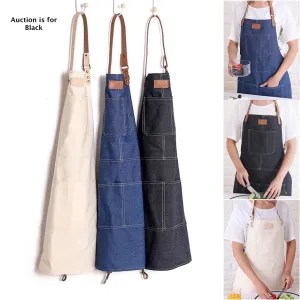 New Black Wash Denim Apron with Pockets & Adjustable straps, One size! Auction is for 1 Apron in Black Wash!