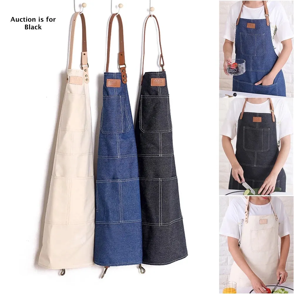 New Black Wash Denim Apron with Pockets & Adjustable straps, One size! Auction is for 1 Apron in Black Wash!