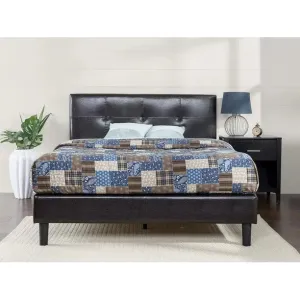 New in box! FULL/DOUBLE Zinus Espresso Faux Leather Detail-Stitched Upholstered Platform Bed Frame with Headboard! NOTE: Has small rip in seam lower right back of headboard, could patch, not visible upon installation! Retails $340 