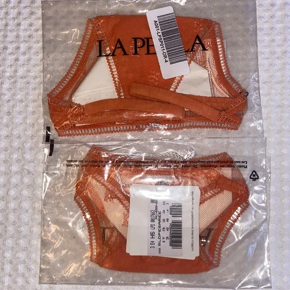 NEW! LA PERLA Silk Sheer Lace Mesh Thong G-String Coral Orange Size M L