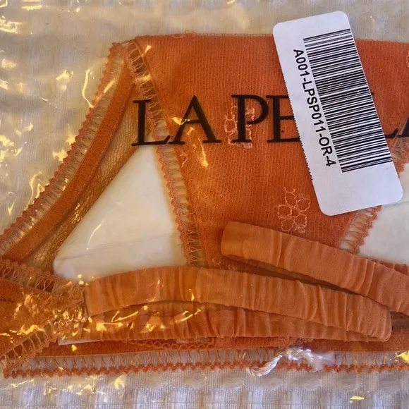 NEW! LA PERLA Silk Sheer Lace Mesh Thong G-String Coral Orange Size M L