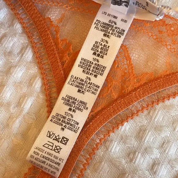 NEW! LA PERLA Silk Sheer Lace Mesh Thong G-String Coral Orange Size M L
