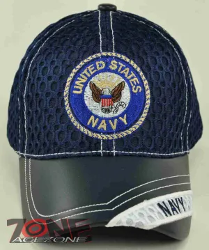 NEW! MESH W/LEATHER US NAVY ROUND NAVY CAP HAT NAVY
