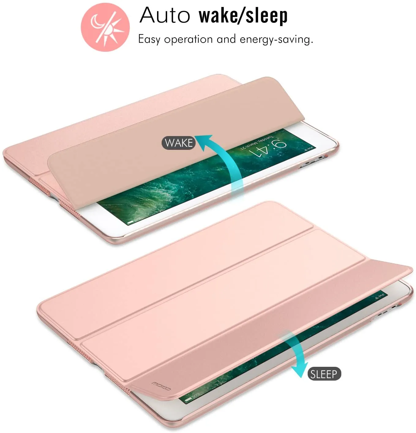 New MoKo Case Fit 2018/2017 iPad 9.7 5th / 6th Generation - Slim Lightweight Smart Shell Stand Cover with Translucent Frosted Back Protector Fit Apple iPad 9.7 Inch 2018/2017, Rose Gold (Auto Wake/Sleep)