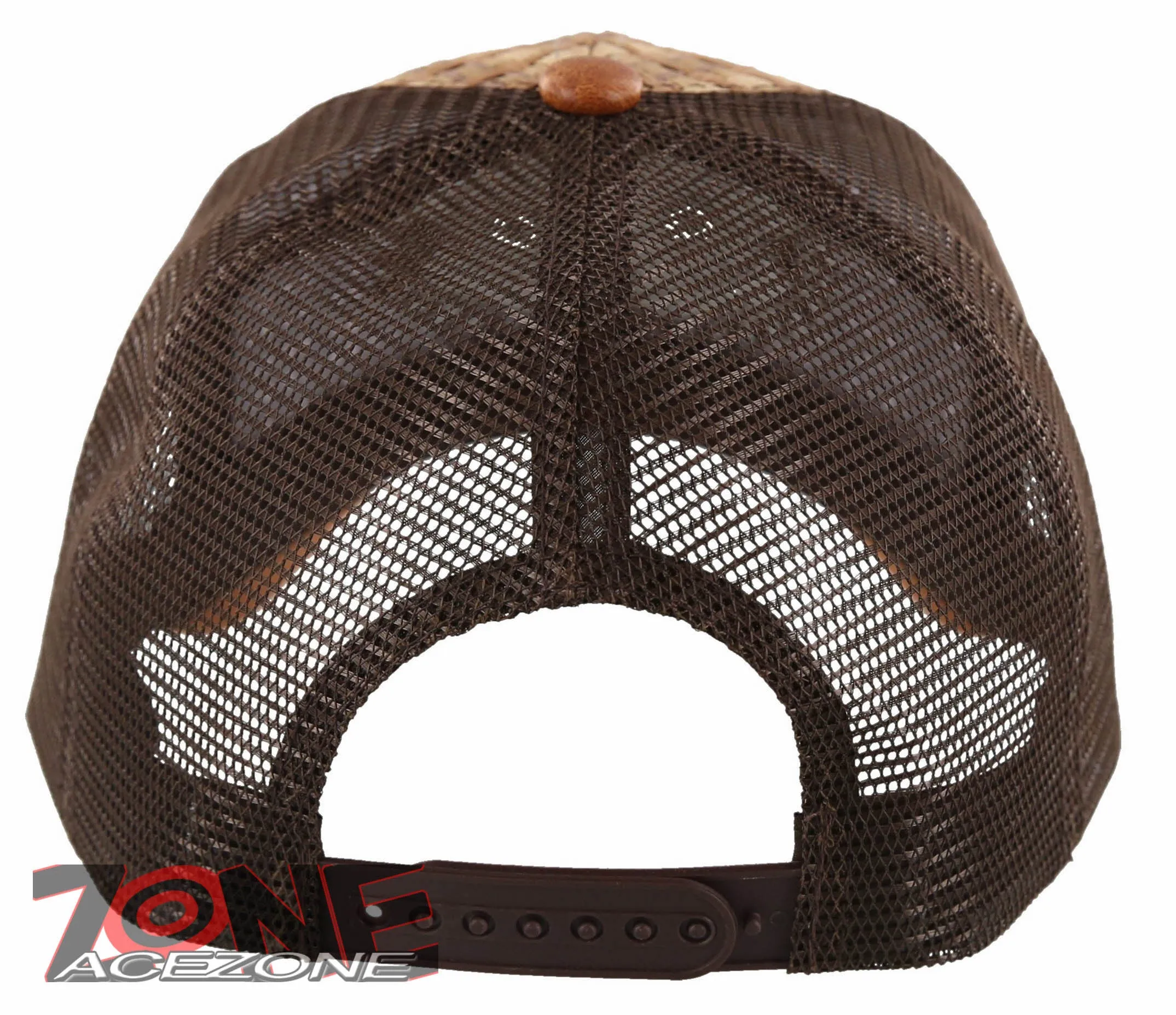 NEW! STRAW MESH METAL HORSESHOE FAUX LEATHER BALL CAP HAT BROWN