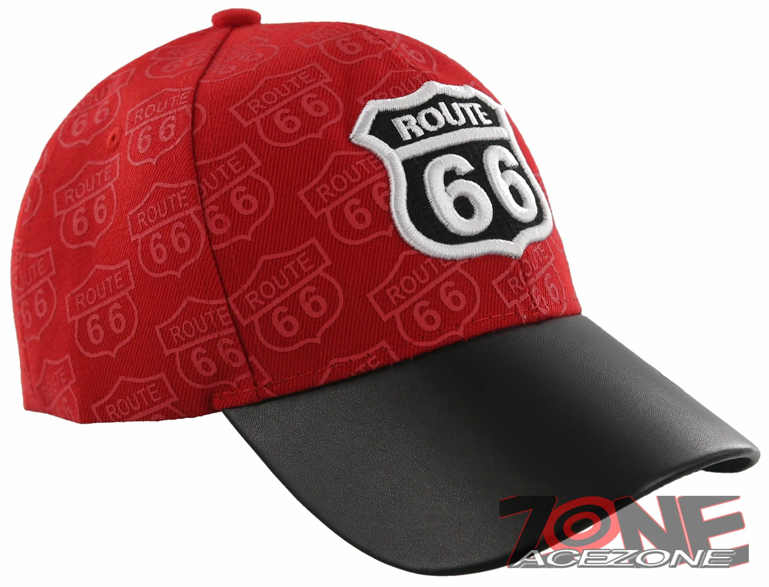NEW! US ROUTE 66 THE MOTHER ROAD USA FAUX LEATHER BALL CAP HAT RED